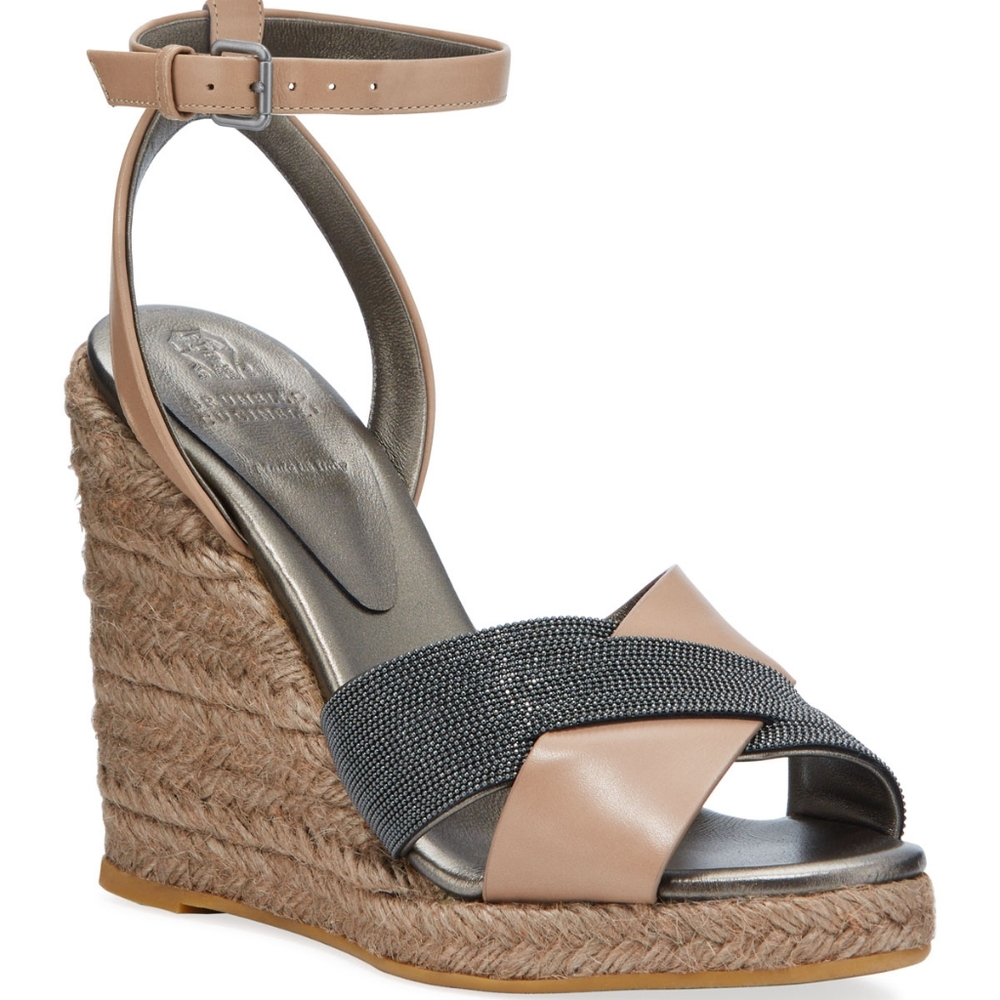 Brunello Cucinelli Leather Wedge Sandal.